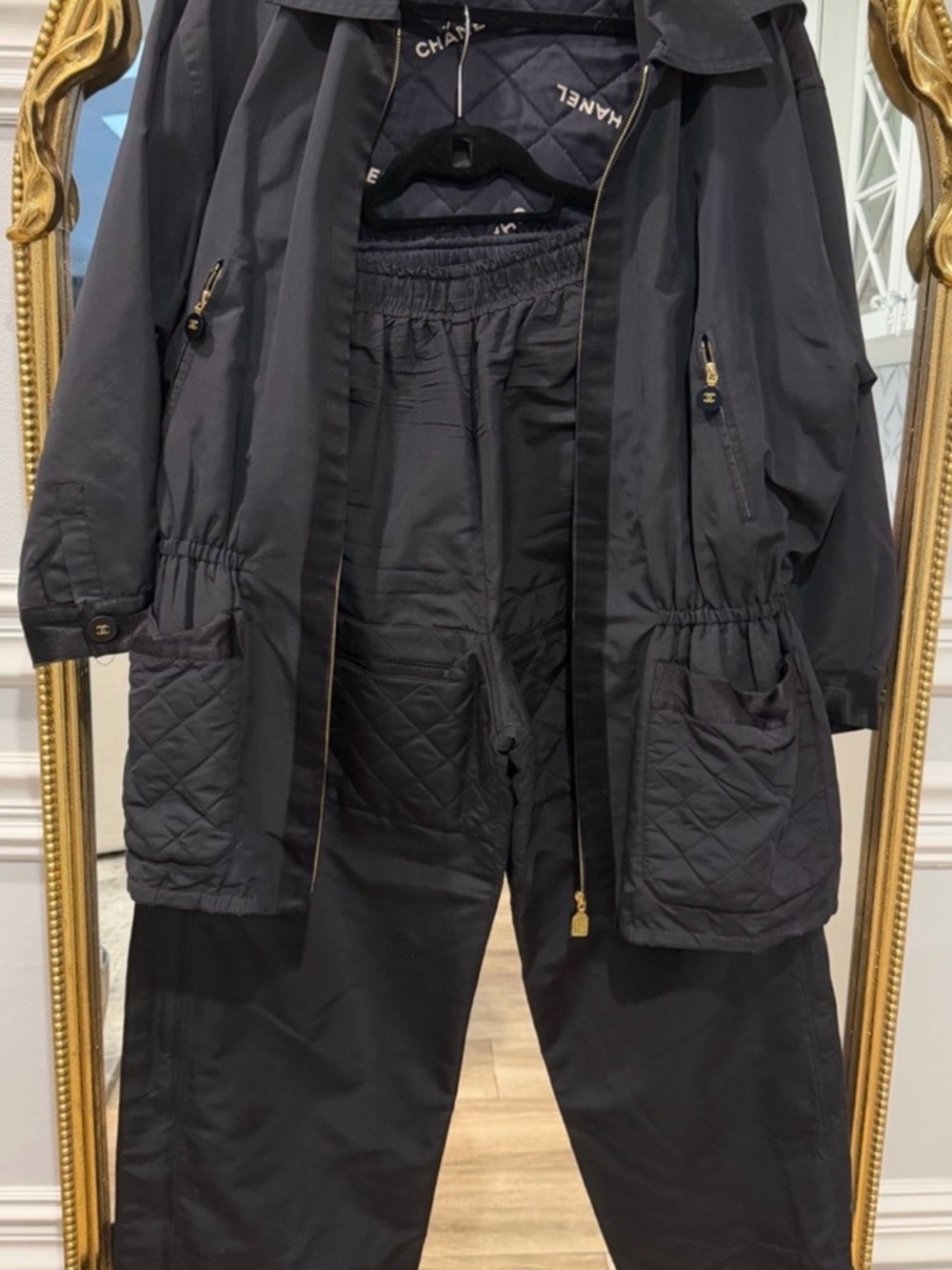 Chanel Vintage Ski Set Black Quilted CC Logo Sport